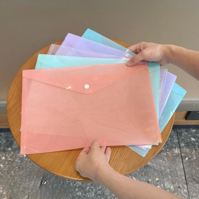 Office School Supplies A4 Morandi Document Bag Transparent Plastic Snap Plastic Macron Color Waterproof Information Bag Lovely