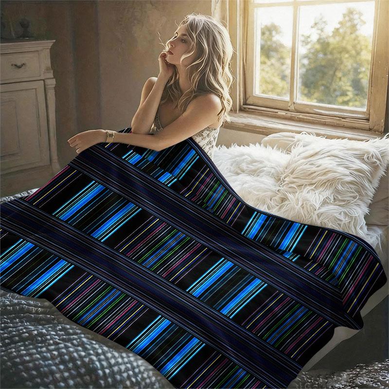 Colorful Stripes Black Flannel Blanket Perfect for Sofa Office Bed Travel Sleep Read Relax Camping Four Season Use