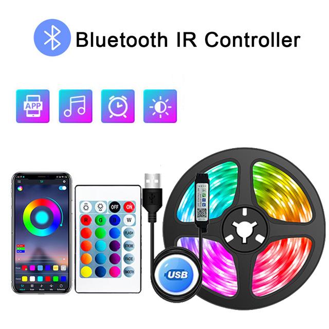 RGB LED Strip Lights 5050 Bluetooth APP IR Remote Control Flexible Lamp Tape Ribbon Diode For Festival Party Room Decoration