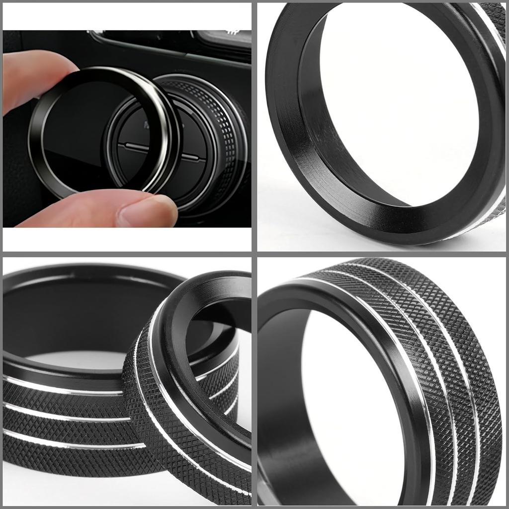 Knob Covers for Dodge Challenger/Charger/Chrysler 300/300s (2015-2021) & Ram (2013-2018) - Aluminum, Black, Rotary, 3 Count, Manual, Surface Mount