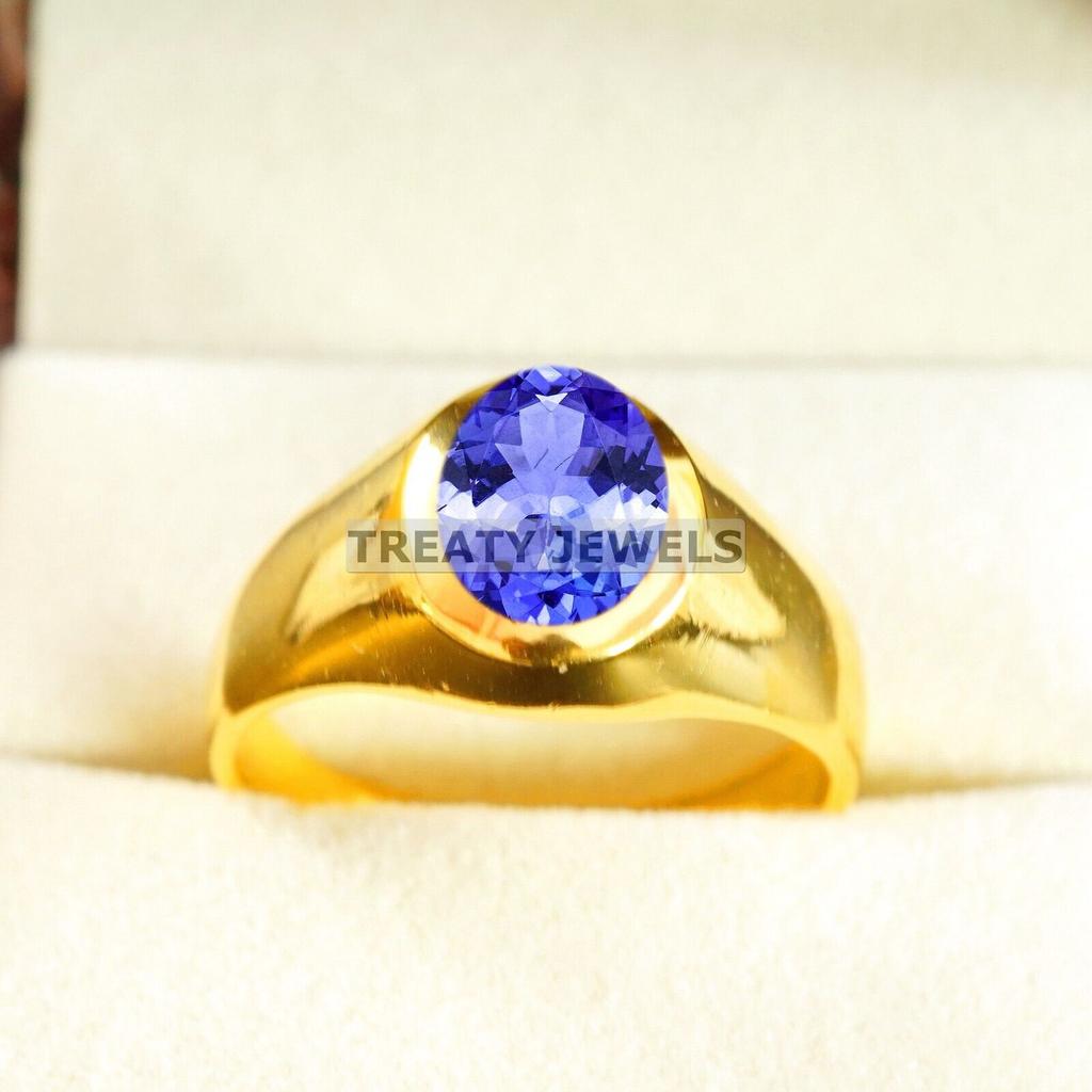 Tanzanite Oval Cut With 925 Sterling Silver Gold Plated Ring For Men's #B670 JL375688156519