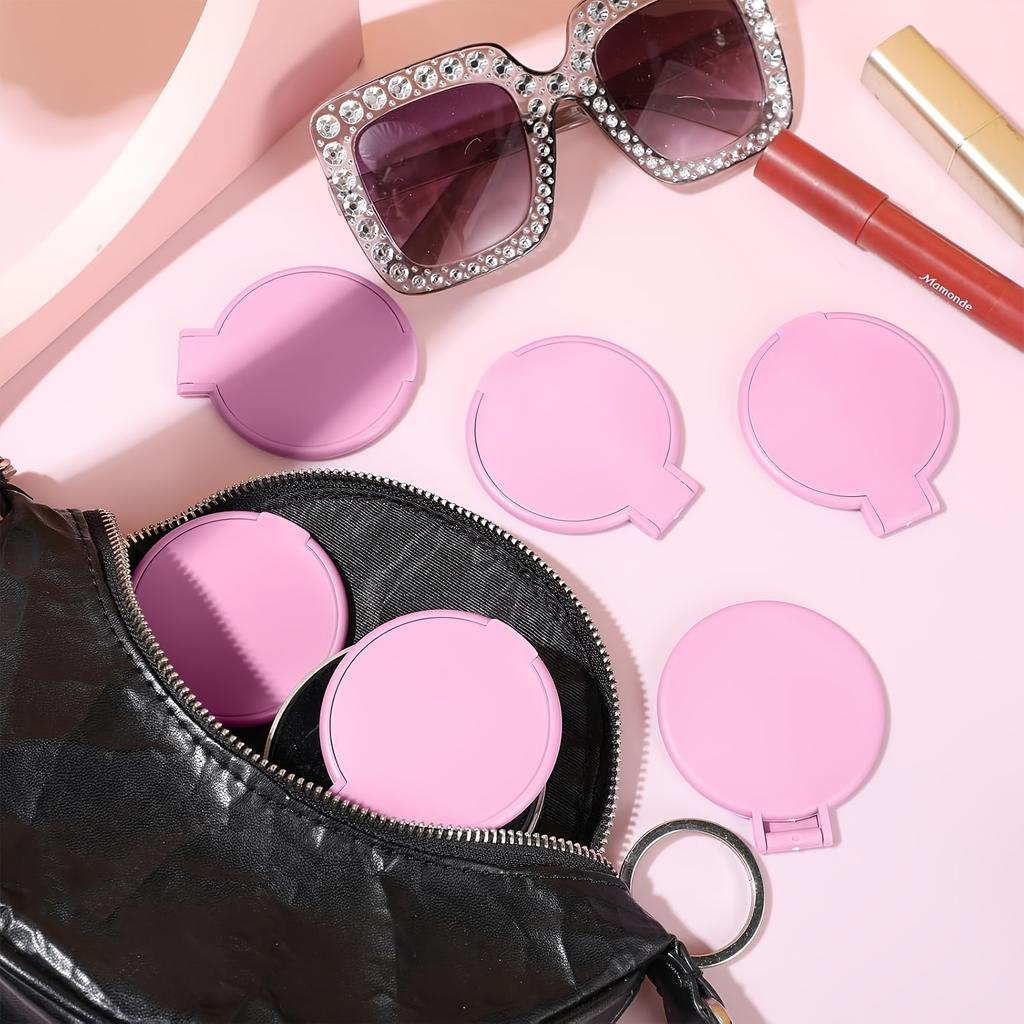20/50pcs Pink Black Portable Mini Folding Makeup Mirrors - Women's Travel Daily Grooming Mirror, Durable Plastic Frame