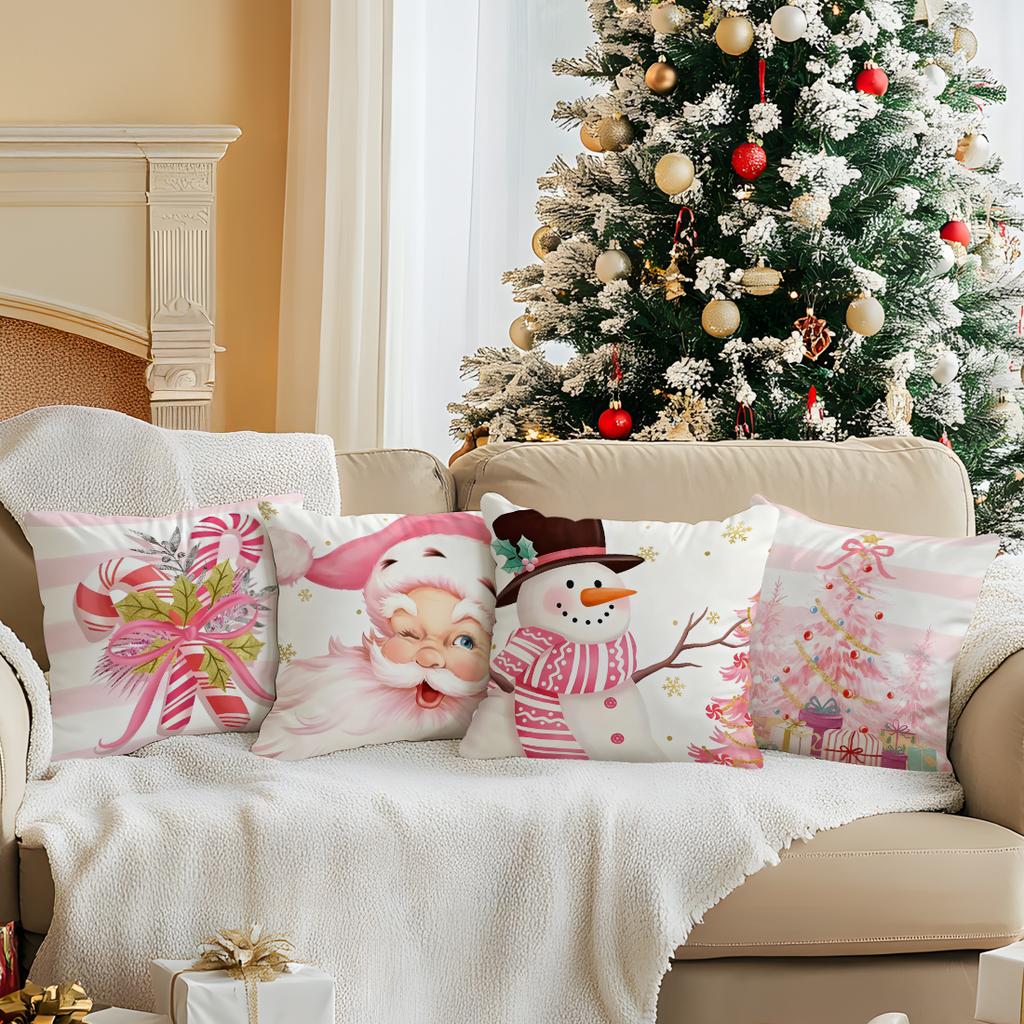 45X45Cm Pink Christmas Theme Pillowcase Bedroom Sofa Cushion Cover 100% Polyester Living Room Cushion Pillowcase Home Decor