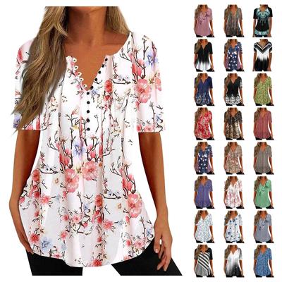 Women's Shirt Blouse Button Vintage Gradient Print Short Sleeve Casual Basic Top Pullover