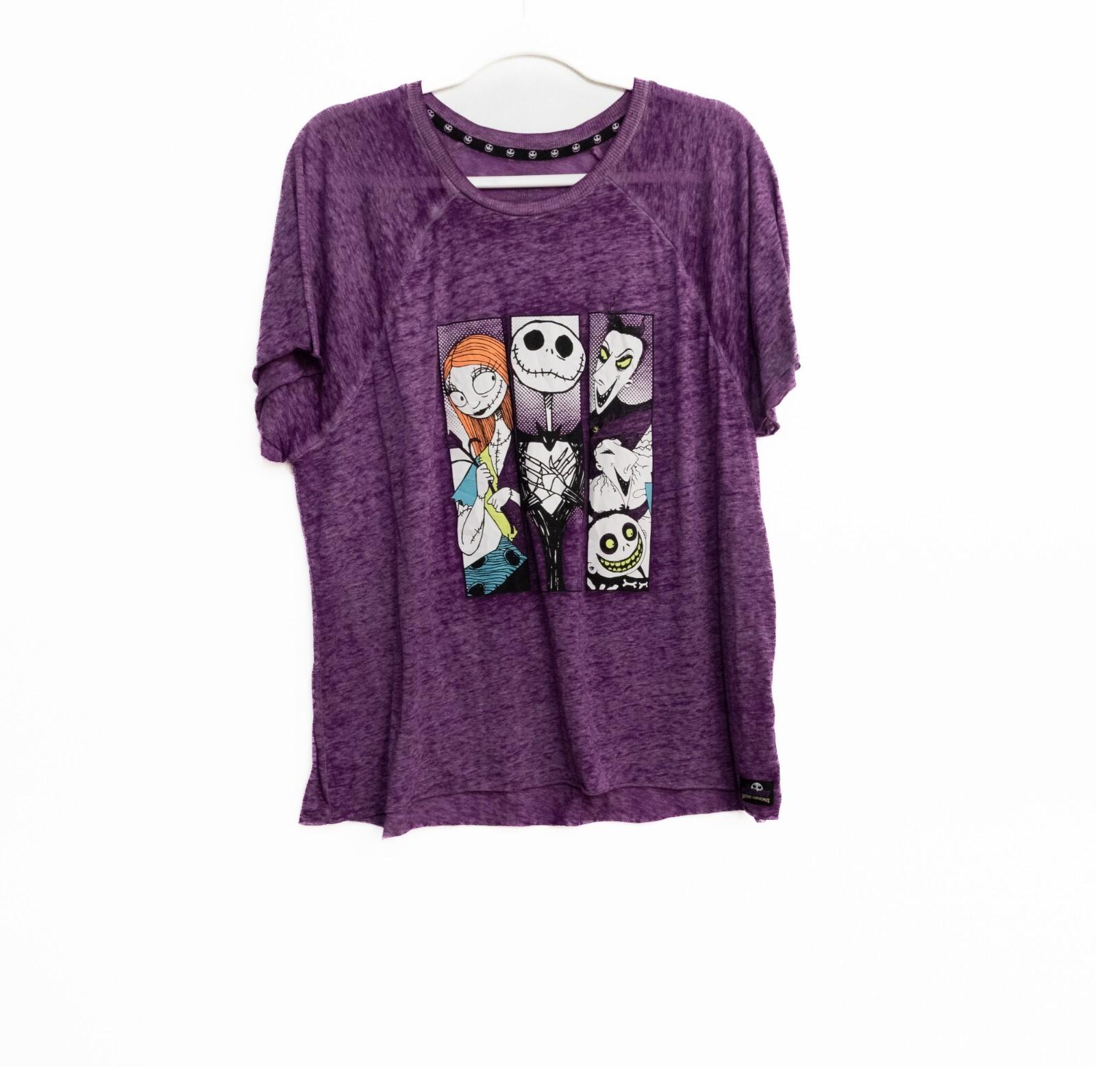The Nightmare Before Christmas Womens Purple Cotton Graphic Tee Short Sleeve L S