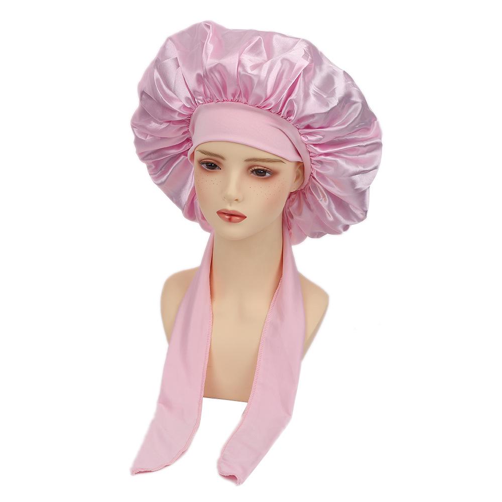 Damen Satin Schlafhaube mit breiter Krempe und Schleife