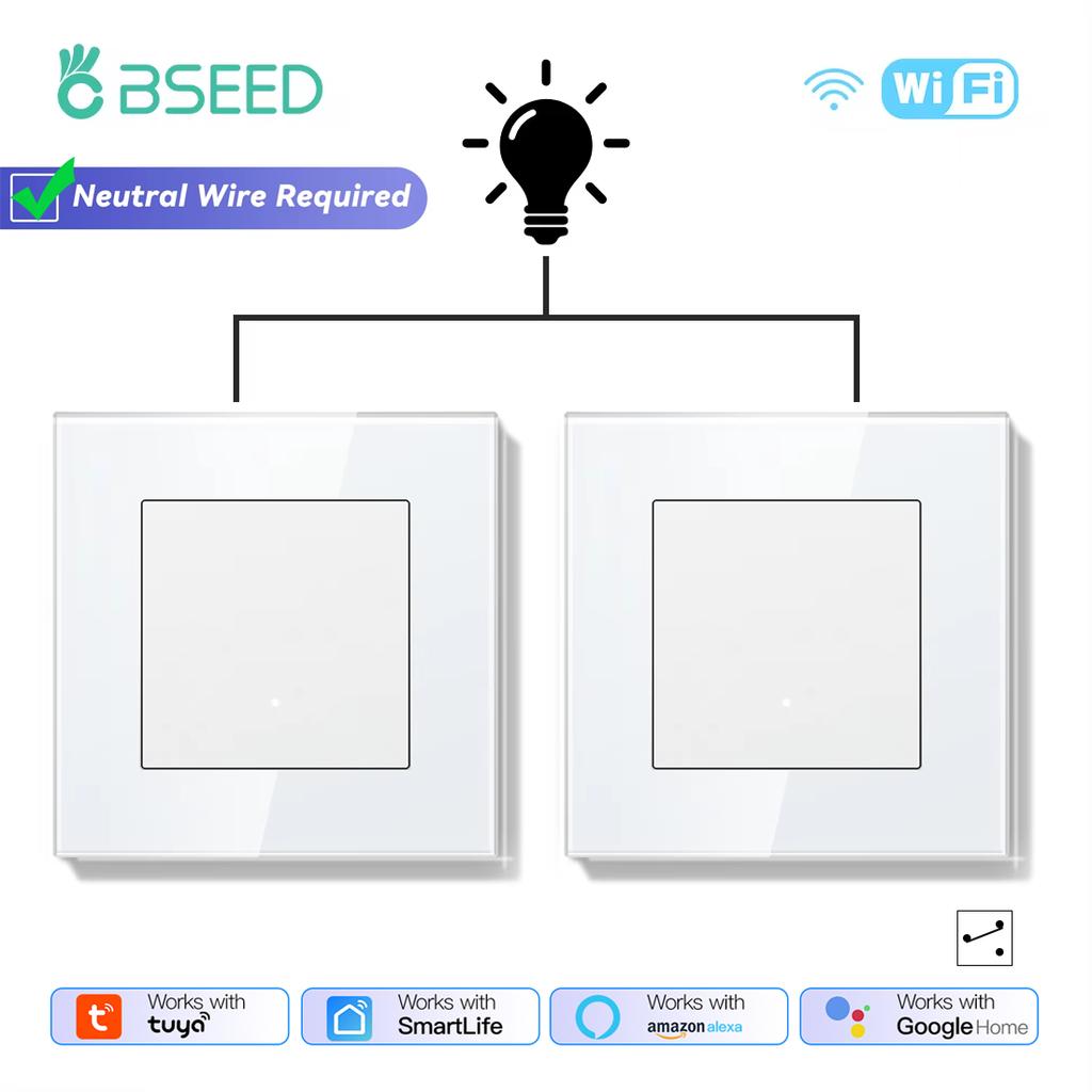 BSEED 1/2/3Gang Wifi Smart Wall Switches 2Way Tuya Smart Life Alexa Control For Stairs Corridor Mechanical Click Buttons 2Pack
