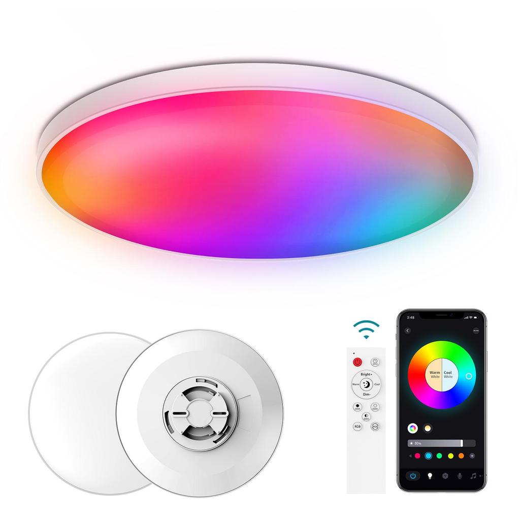 Ultra-Thin Smart Ceiling Lamp with Alexa Voice Control - WiFi & Bluetooth, RGB Color, Dimmable