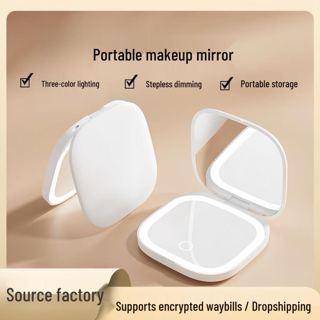Dual-Sided LED Makeup Mirror: Rechargeable, 5X Magnification, Portable, Foldable, Customizable