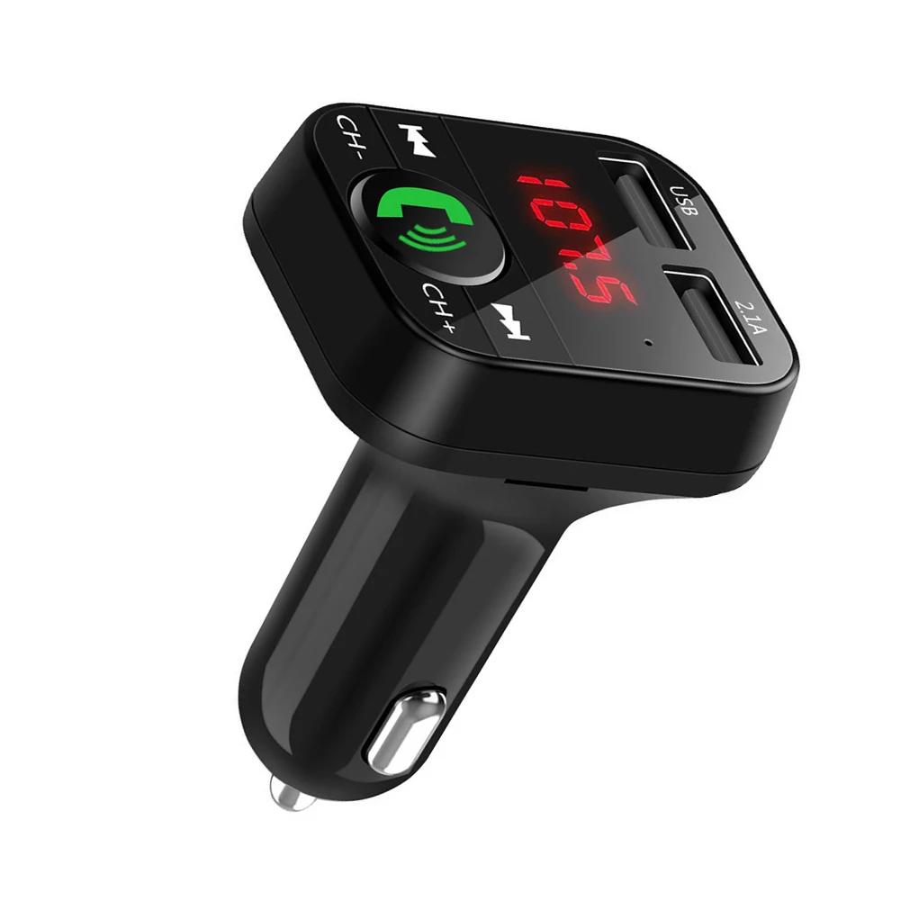 Car Fm Transmitter Wireless Bluetooth-compatible 5.0 Handsfree Car Kit Dual Usb PD 18W Type C Fast Charger External Microphone
