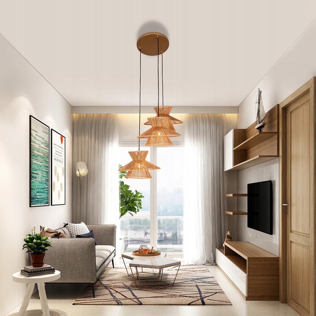 Hanging Ceiling Lamp Bamboo Boho Rattan Wood Loft