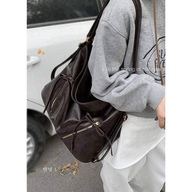 Retro Large Capacity Women's Backpack Backpack 2025 New Simple Tote Bag Versatile Commuter Shoulder Bag