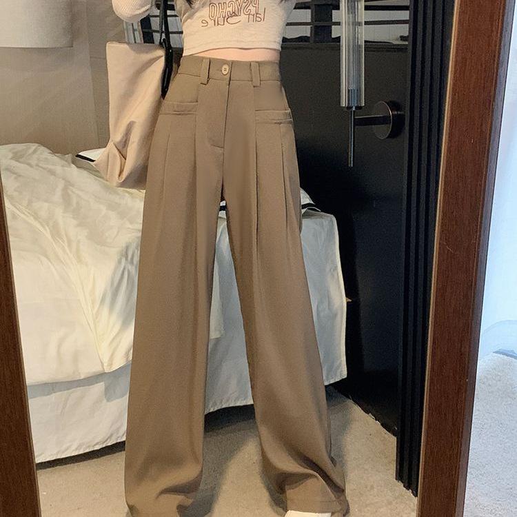 Apricot white wide-leg pants women's spring and summer loose straight casual pants high waist and thin narrow version drape suit pants autumn
