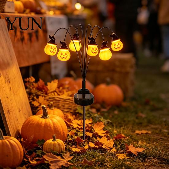 Decorative Yard Stakes for Halloween Solar Pumpkin Light, LED Scary Jack-o-Lantern Swaying Garden Stake Landscape Illumination Waterproof Pathway