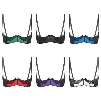Womens Eyelash Floral Lace Bra 1/4 Cups Push Up Underwire Bralette Balconette