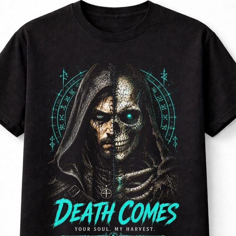 Death Comes Grim Reaper Skeleton Gothic Occult Horror Unisex TShirt S