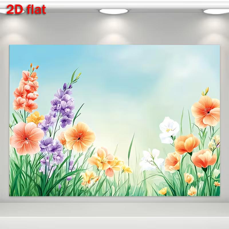 2D Flat Printing Watercolor Blooms with Light Blue Sky Backdrop