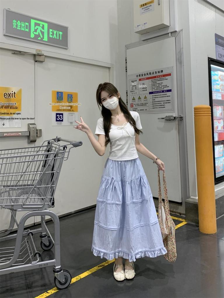 Spring/Summer Korean Style Slim-Fit Bow Tie Lace-Up Short-Sleeved T-Shirt for Women