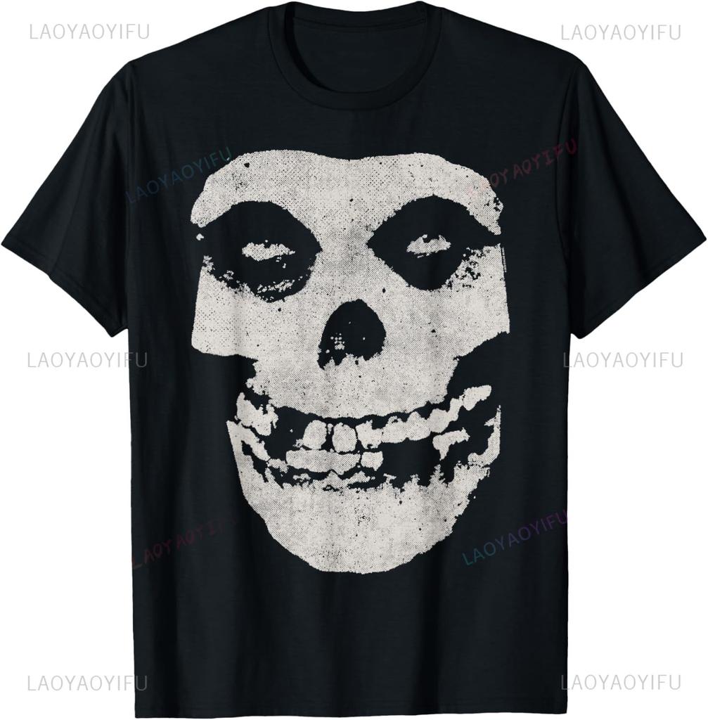 Misfits Distressed Skull T-Shirt Unisex for Men Women - Vintage Gothic Streetwear Oversized Cot