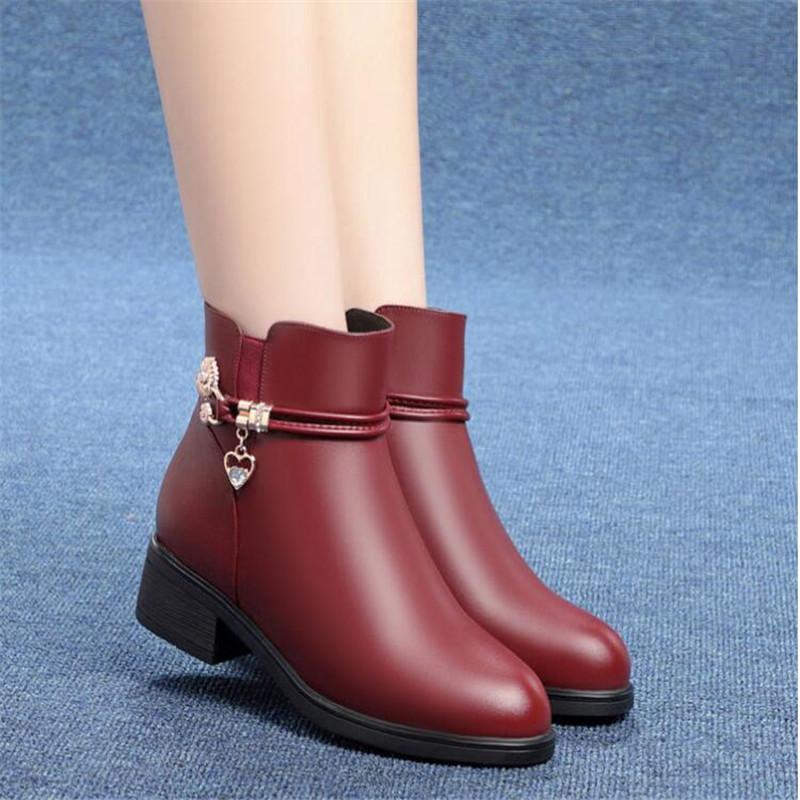 Winter Boots Genuine Leather Wedge Heels Women Snow Boots Famale Non-slip Warm Fur Ankle Boots Women's Casual Flat Shoes