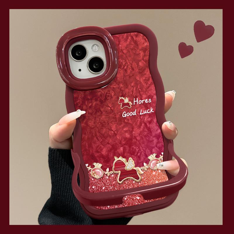 Glitter Pony Applies To Apple 17 Mobile Phone Case Iphone15promax New Year's 16 Double Bracket Xiaomi 14 Silicone