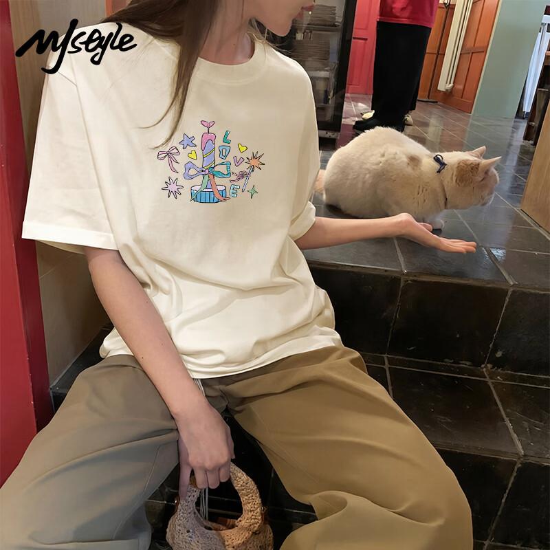 

MJ Style Colorful Candle Bow Short Sleeve T-Shirt L