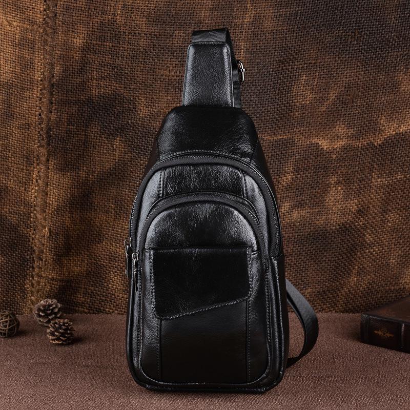 Men's Genuine Leather Chest Bag - Top Layer Cowhide, Crossbody, Fashionable, Retro, Versatile, High-End Style