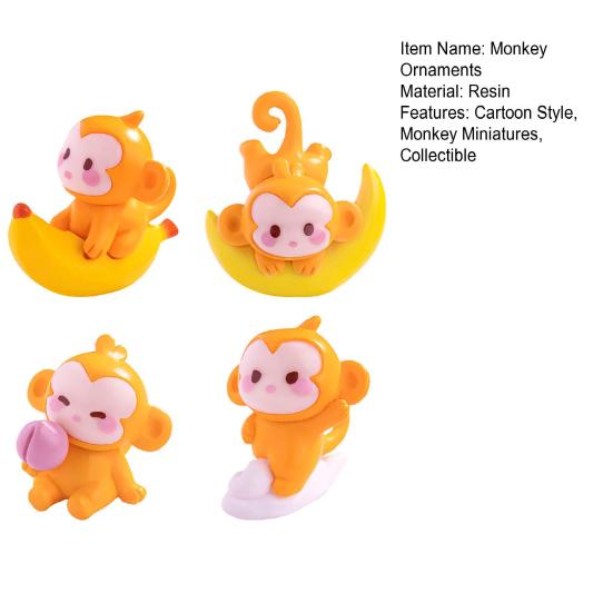 4 Pcs Monkey Miniatures Resin Mini Monkey Figurines Cartoon Miniature Monkey Statues for Desk DIY Micro Landscape