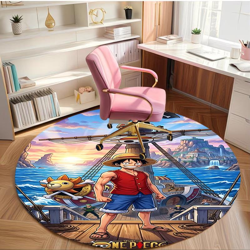 One Piece Print Round Rug, Washable Floor Carpet, For Entryway Dorm Laundry Room Office Study, Home Decor Birthday Christmas Gift
