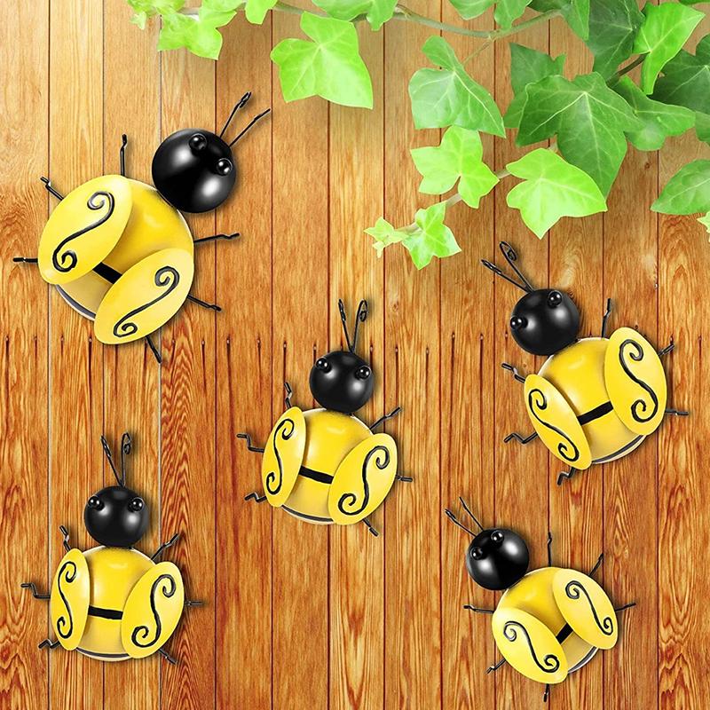 Metall Wandkunst, 4 Stück Metall Hummel Wanddeko, 3D Eisen Bienen Kunst Skulptur Hängende Wanddekorationen für Außen Zuhause Garten