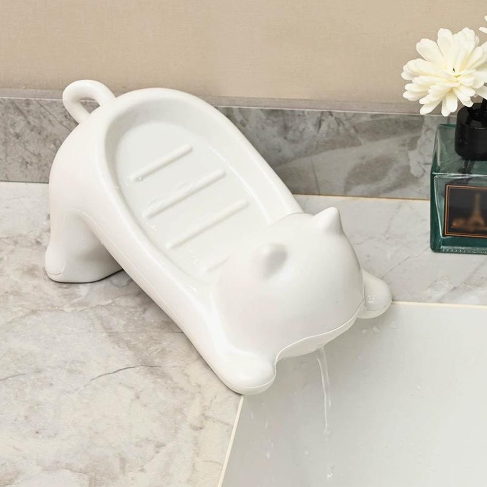 Cute Cat Shape Soap Tray Self-draining Soap Rack Creative Rack For Shower Bathroom Kitchen Tub Sink Tray For Home Bathroom