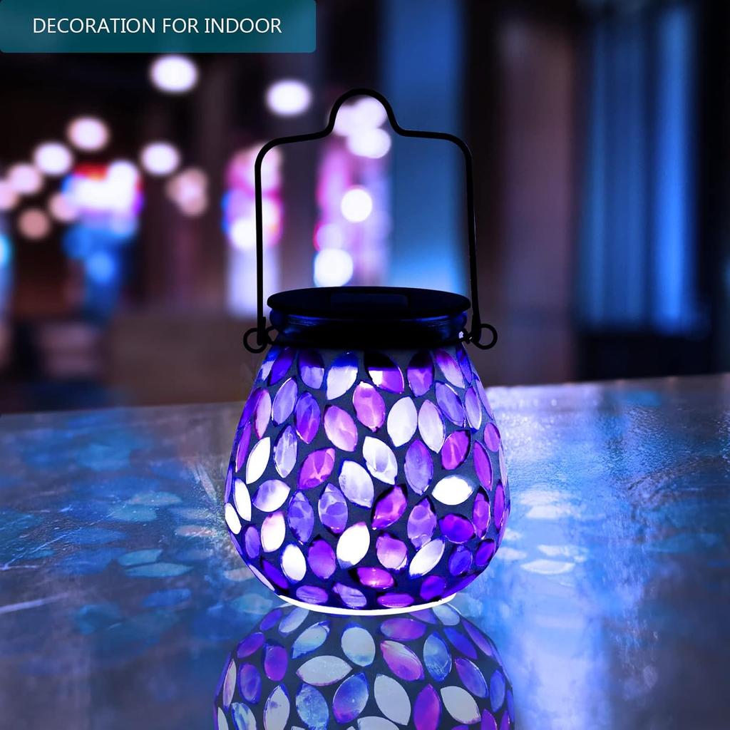 Purple Mosaic Solar Lantern Outdoor Hanging Waterproof, Garden Path Yard Decor, Birthday Gift for Mom Women