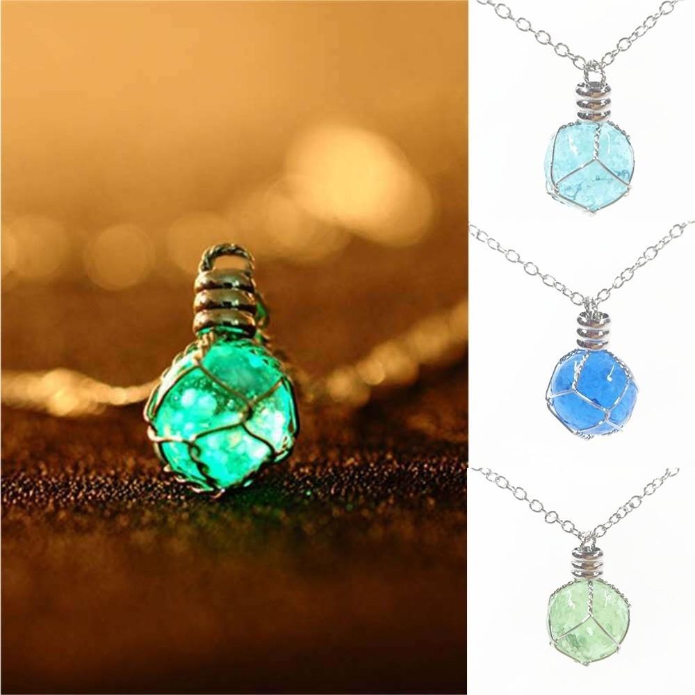 Glass Luminous Ball Neck Chain Hand Woven Round Luminous Pendant Luminous Glass Necklace  Women