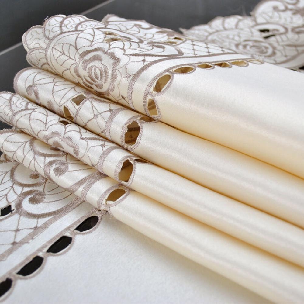 White Tablecloth Embroidered Table Cloth Satin Fabric