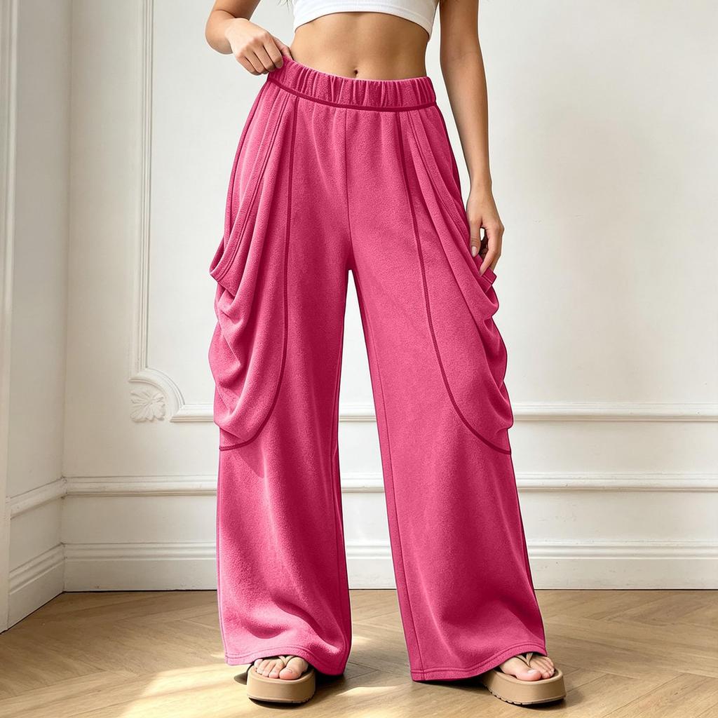 Women's Elegant High Waist Wide Leg Pants with Large Pockets, Pleated Loose Fit Long Trousers