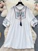Damenkleid im nationalen Stil mit Stickereien im Retro-Stil, schmale Passform, mittellange Rüschen, Vintage-Gothic-Kleider, elegante Puffärmel, neues Partykleid