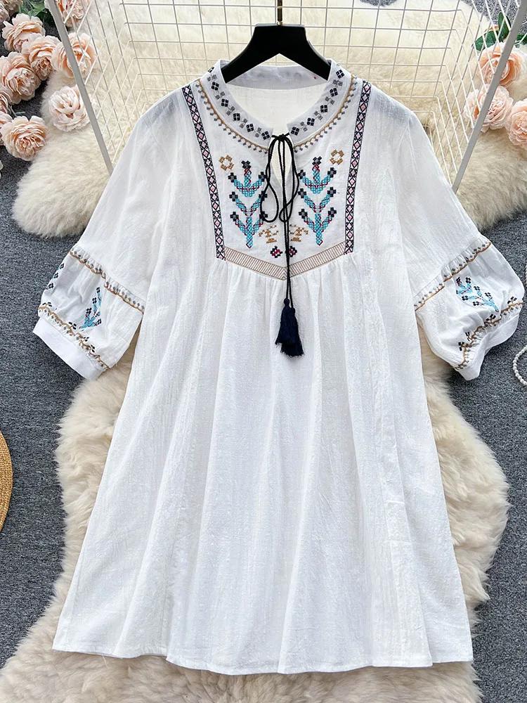 Damenkleid im nationalen Stil mit Stickereien im Retro-Stil, schmale Passform, mittellange Rüschen, Vintage-Gothic-Kleider, elegante Puffärmel, neues Partykleid