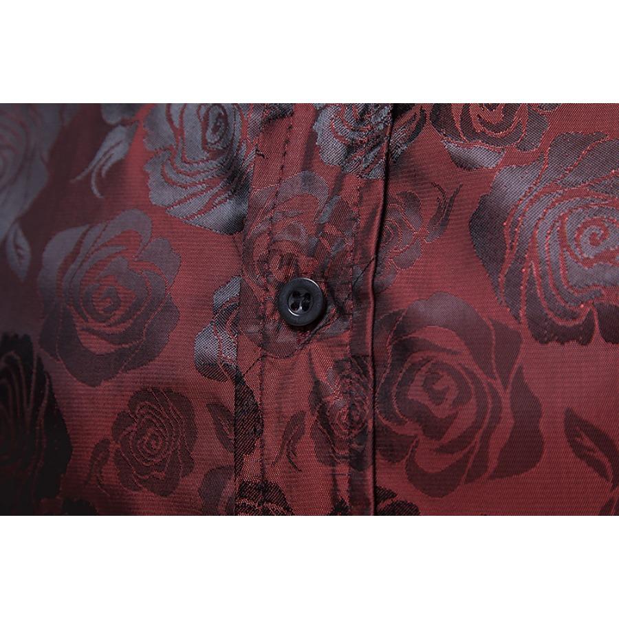 Men's Long Sleeve Fashionable Shirt Rose Print Casual Button Shirts Men Lapel Spring Formal Clothing