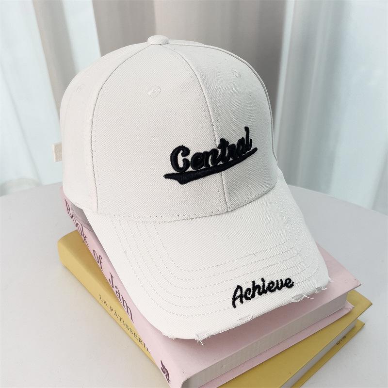 Letter Embroidered Hard Top Big Head Circumference Baseball Hat for Women Trendy Versatile Wide Brim Showing Face Small Sun Protection Baseball Cap