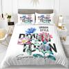 Flower Duvet Cover Set Words White Background with Colourful Flowers Pattern Bike King Size for Boys Girls Polyester Bedding Set