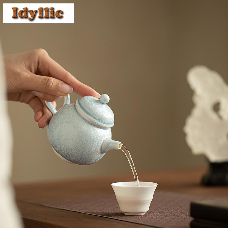 150ml Kiln Fambe Crystal Glaze Teapot Retro Tea Infuser Pot Tea Brewing Kettle With Ball Hole Tea Ceremony Decoration Supplies