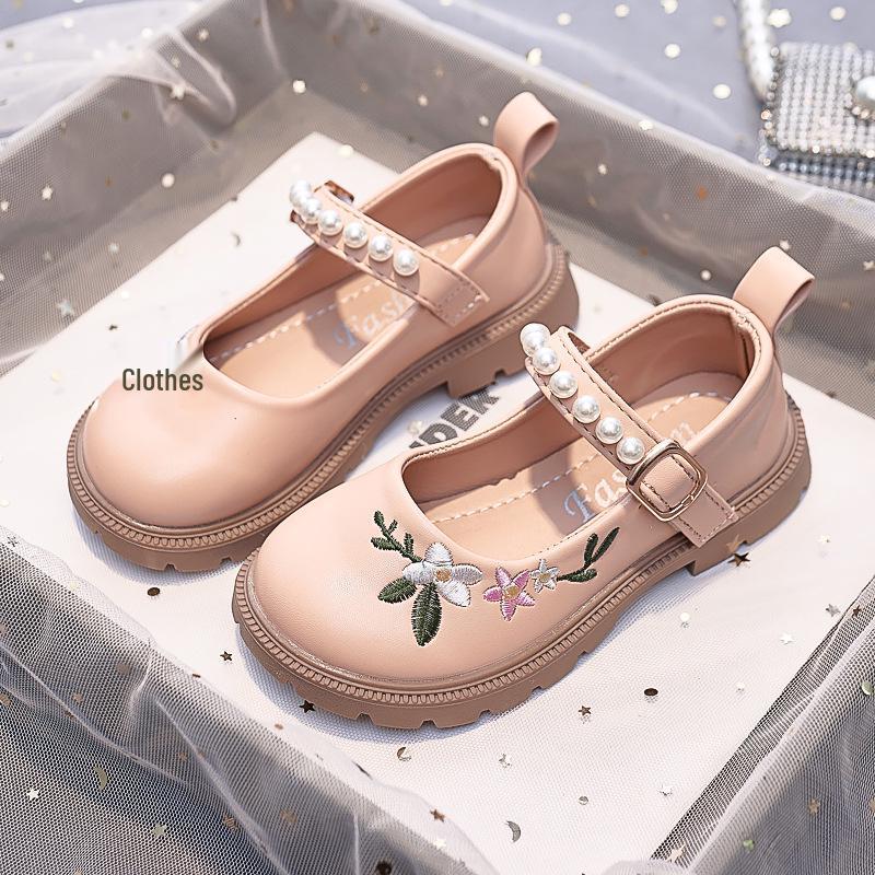 Girls' Retro Embroidered Leather Shoes - Spring/Autumn 2025 Trend, Closed-Toe, Soft Sole, Fashionable and All-Match.