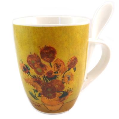 [Q7692] - Taza + cuchara de porcelana 'Vincent Van Gogh' (Los girasoles) - 10,5x8 cm