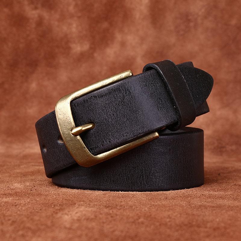 Belt Men's Washed-out Vintage Distressed Frosted Genuine Cattlehide Leather Surface Retro Simple All-Match Casual Jeans Belt