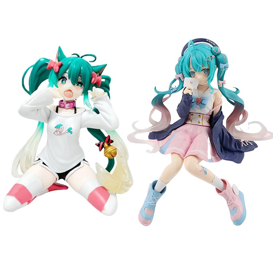 Anime Beautiful Girl Hatsune Sitting Posture Handmade Cat Hatsune Cute Miku Four Leaf Clover PVC Model Anime Birthday Gift