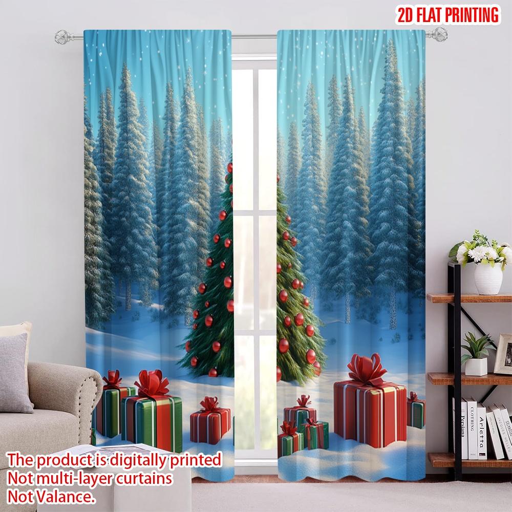 

2pcs,2D plane printing Window Curtain Christmas Tree Gifts Snow_c (3) Versatile Polyester (without rod) Gifts Use for Bedroom 52.50 × 116.00 cm 2 pcs