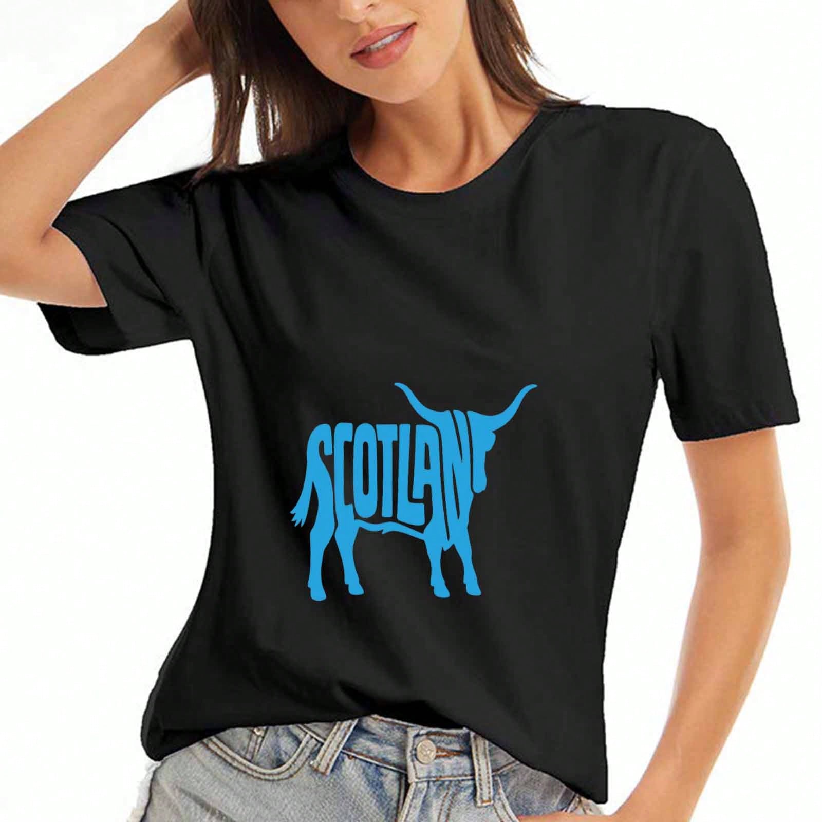 Scotland Highland Cow Cotton T Shirt, Premium Cotton Print, Durable, Casual Fashion. Scottish Cattle Graphic Tee, Long Lasting, Design, Stylish And S разноцветный