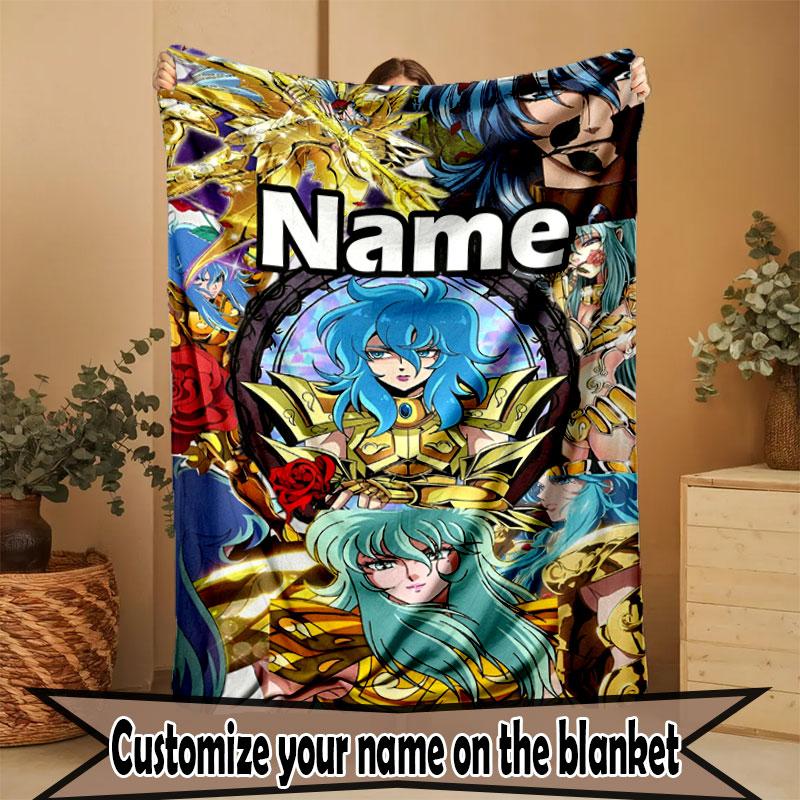 Custom Name Personalized Saint Seiya Print Blanket, Home Decor, Bedroom, Sofa, Camping, Couch, Gifts for Birthday Christmas