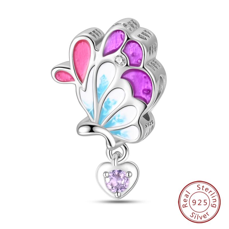 Springtime Copper Sparkling Zircon Colorful Butterfly Charms Beads Fit Qikaola Bracelets Diy Birthday Jewelry Gifts