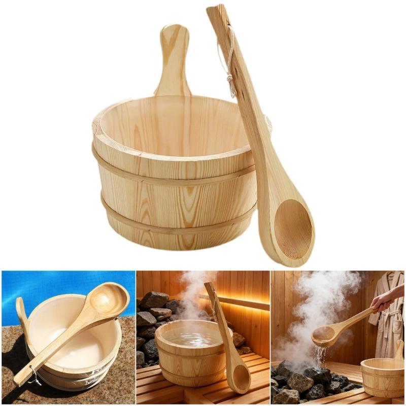 Multipurpose Practical Sauna Water Bucket and Ladle 4L Large Capacity Steaming Bathroom Tool Tub Barrels Enduring